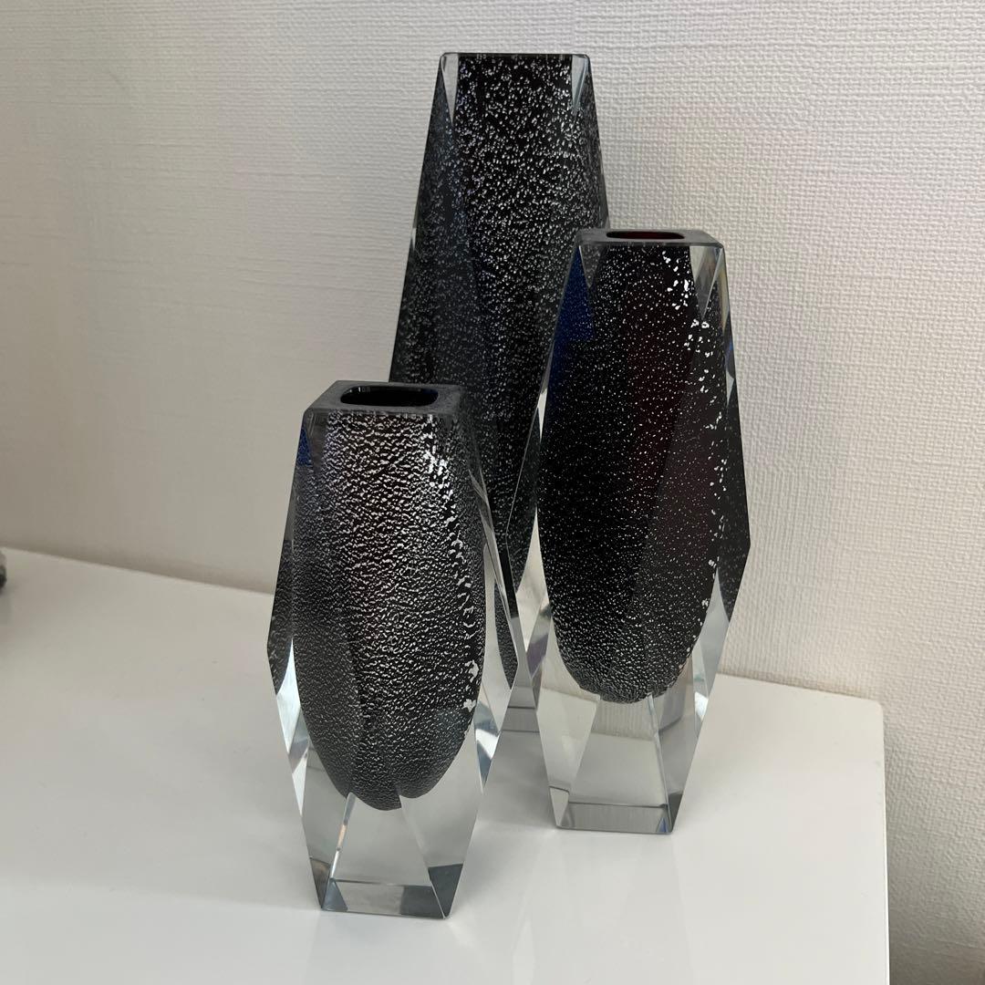 ベネチアンMURANOムラーノ イタリア　花瓶　クリスタル花瓶３点セット