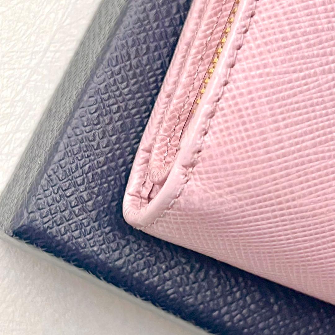 PRADA サフィアーノ 二つ折り財布 ピンク コンパクト 箱付き　0205-①