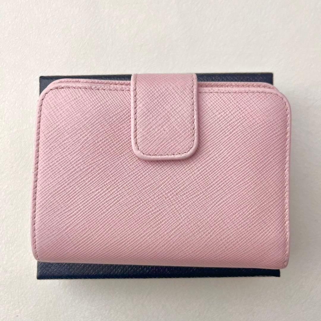 PRADA サフィアーノ 二つ折り財布 ピンク コンパクト 箱付き　0205-①