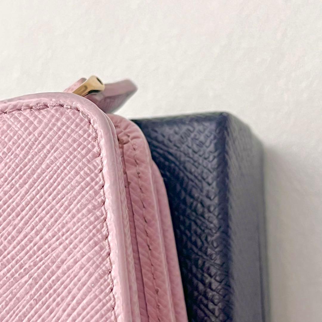 PRADA サフィアーノ 二つ折り財布 ピンク コンパクト 箱付き　0205-①