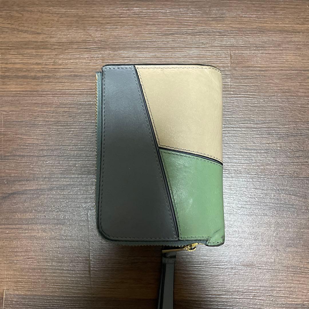 [値下げ]LOEWE パズル　二つ折り財布 ベージュ グレー グリーン