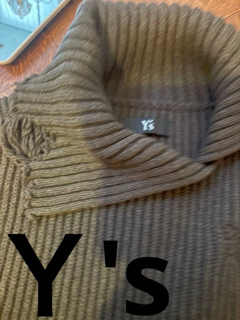 ワイズリブ編み変形ネックベストカーキダークグレー