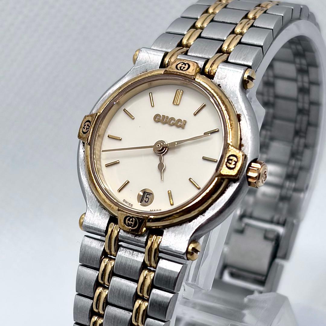 GUCCI グッチ 9000L デイト ゴールド シルバー レディース ジャンク