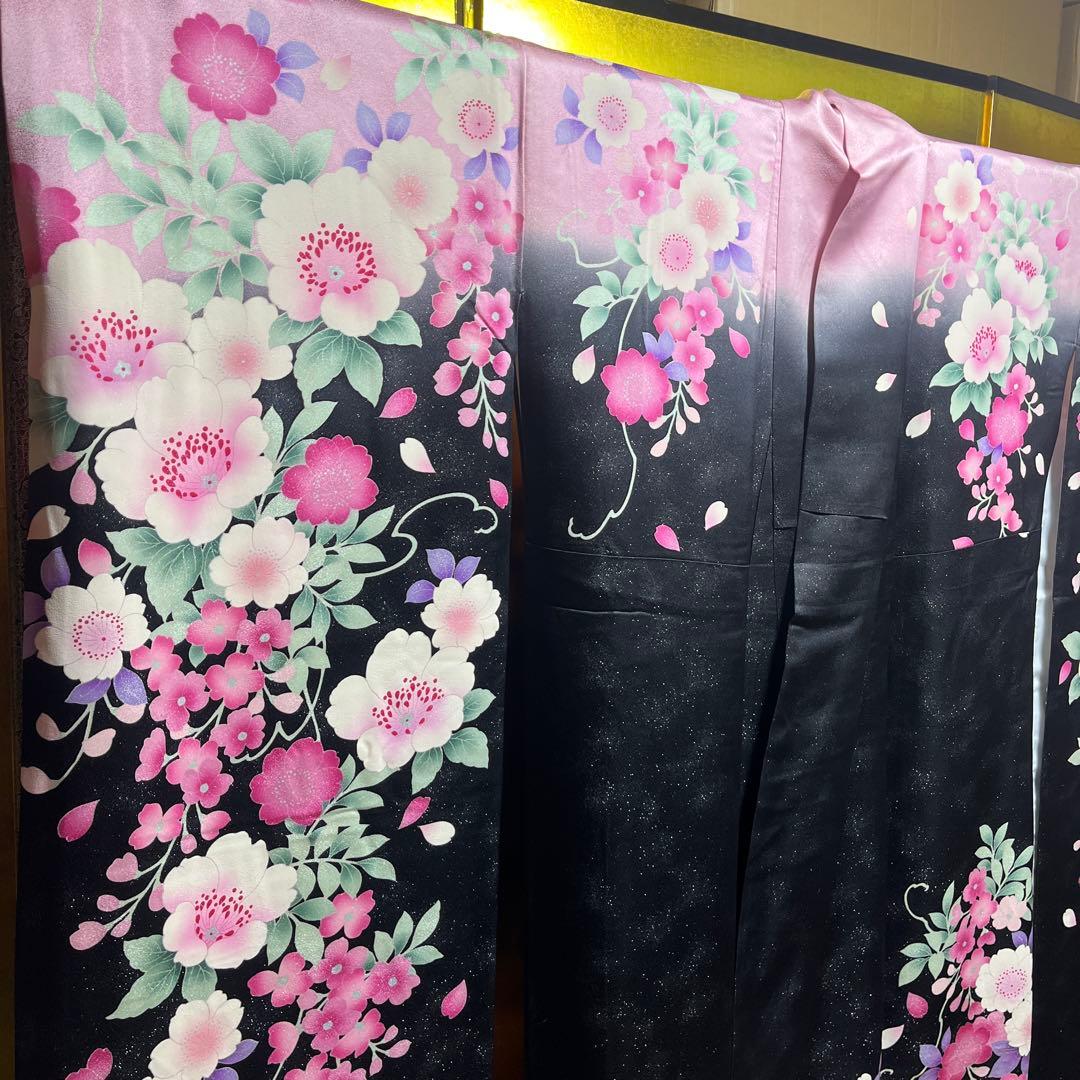 振袖　正絹　成人式　黒