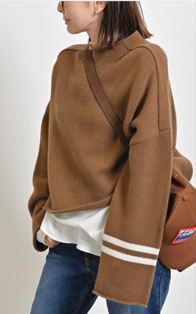 アパルトモン CROPPED KNIT With line キャメル