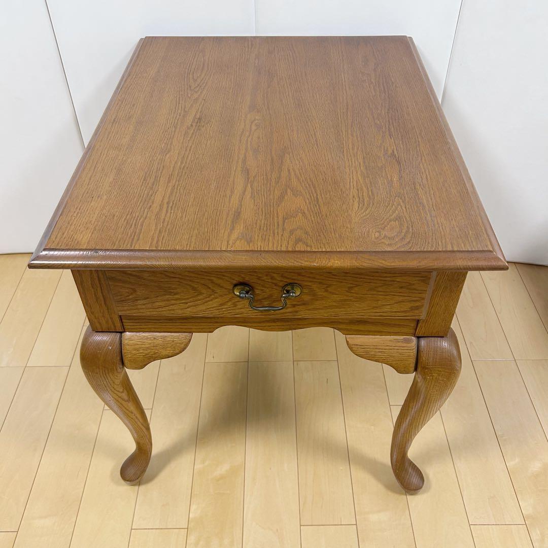 アンティーク　猫脚　サイドテーブル　コーヒーテーブル　引き出し　虎斑柄