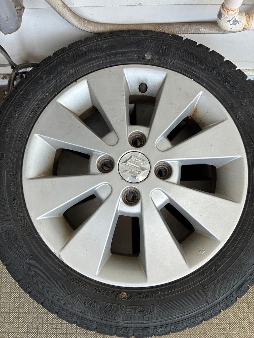 ワゴンRホイールつき冬タイヤ4本&非金属タイヤチェーン　155/65/14