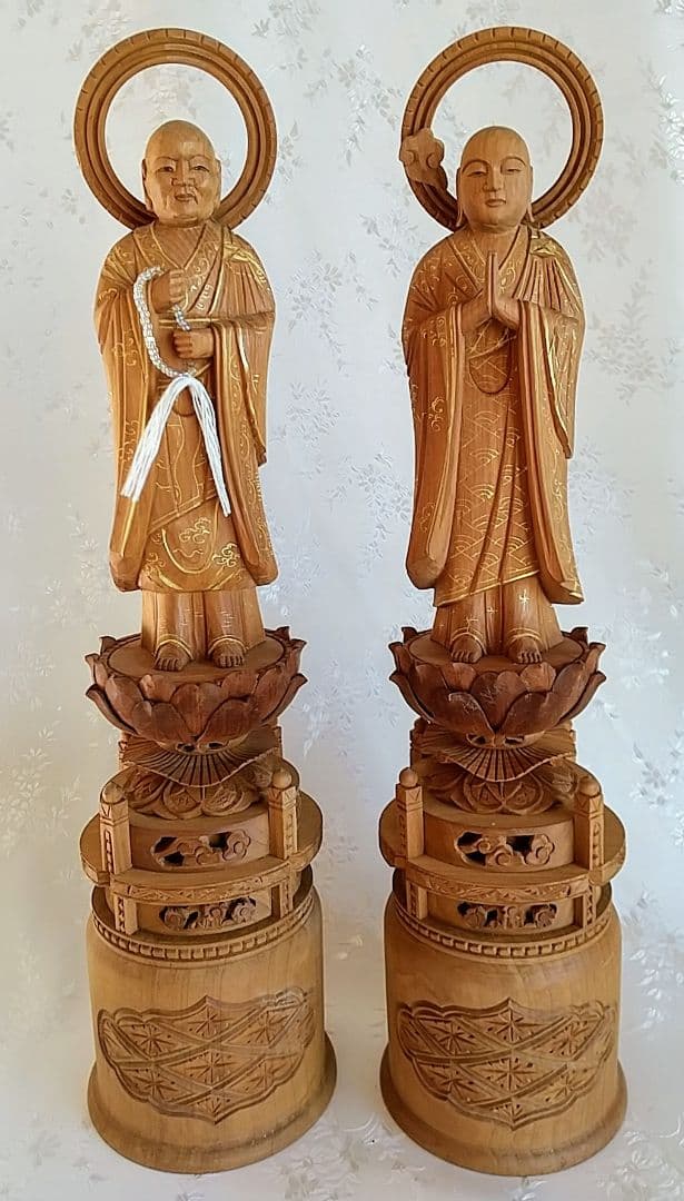 法然上人立像・善導大師立像 4.5寸 木彫 仏像
