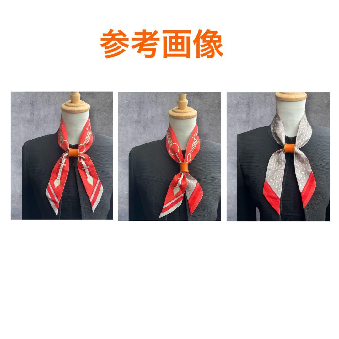 エルメス HERMES スカーフリング 筒型 レザー巻 オレンジ ゴールド 箱付