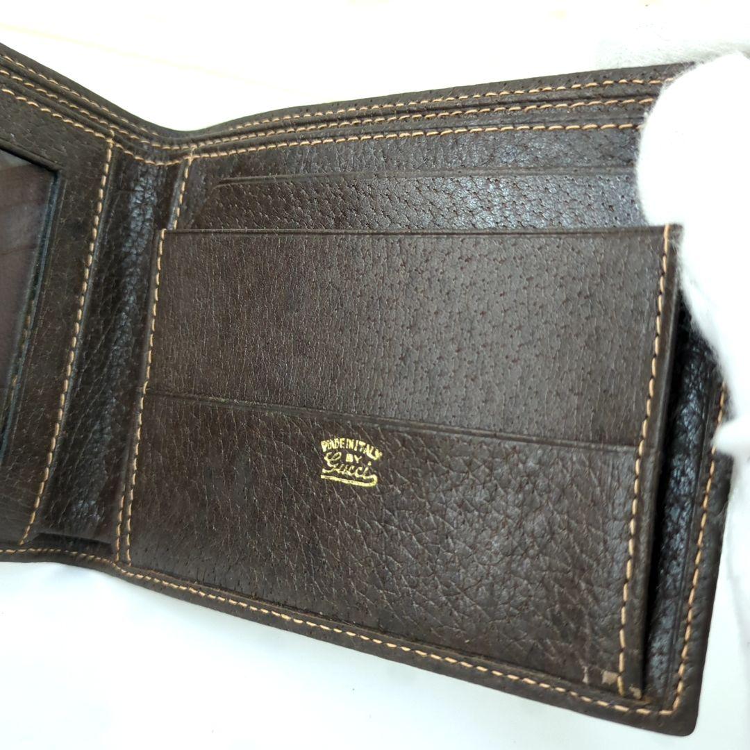 オールド GUCCI グッチ シェリーライン レザー折り財布 ブラウンイタリア製