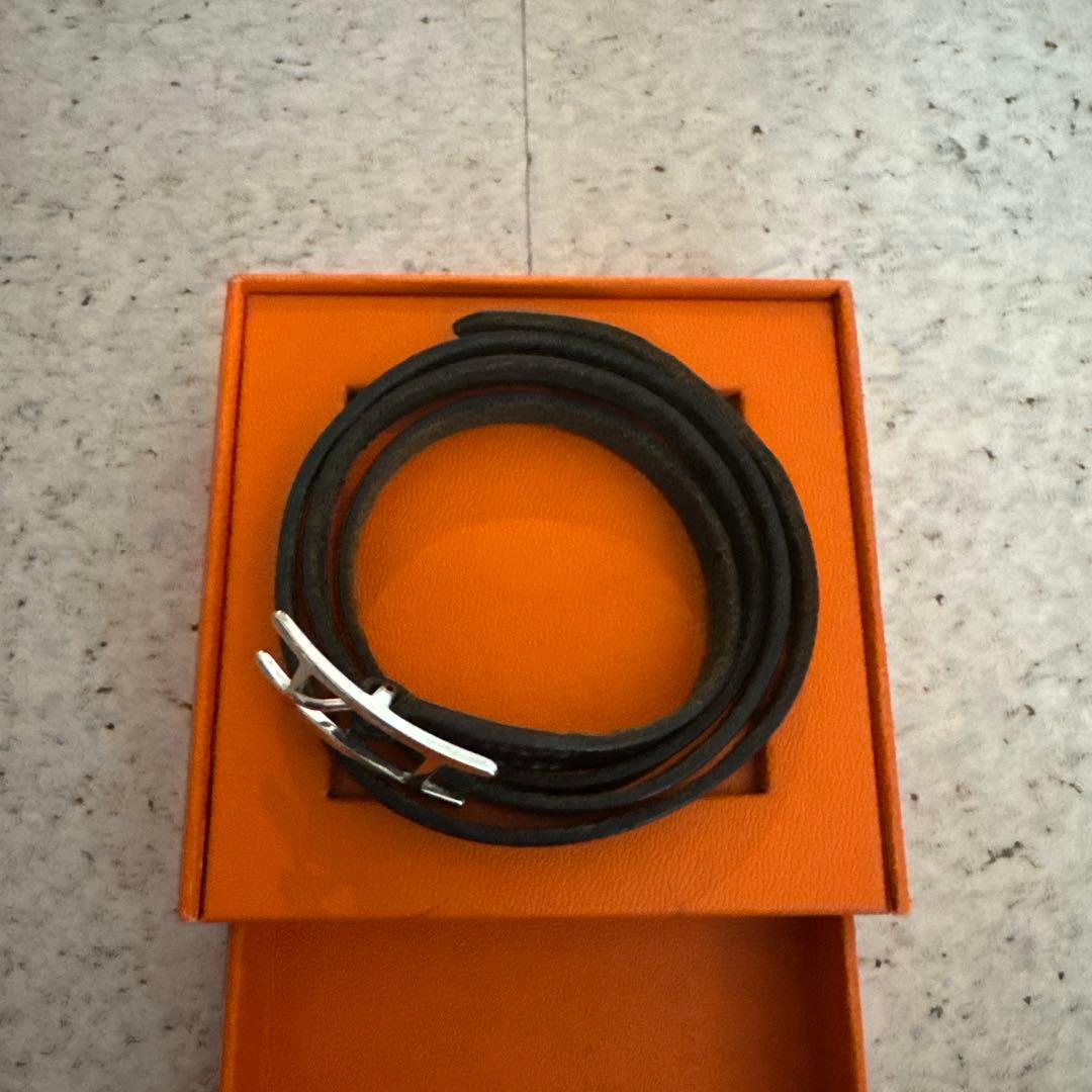 HERMES レザーブレスレット ブラック