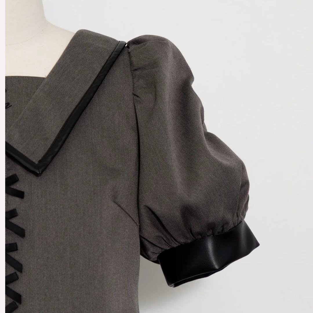 pium レザーパイピングフロントリボントップス