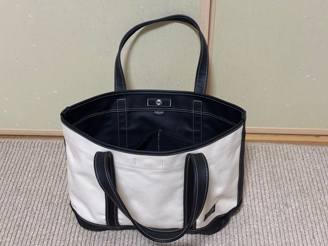 ポーター　キャンバス トートバッグ ホワイト/ブラック