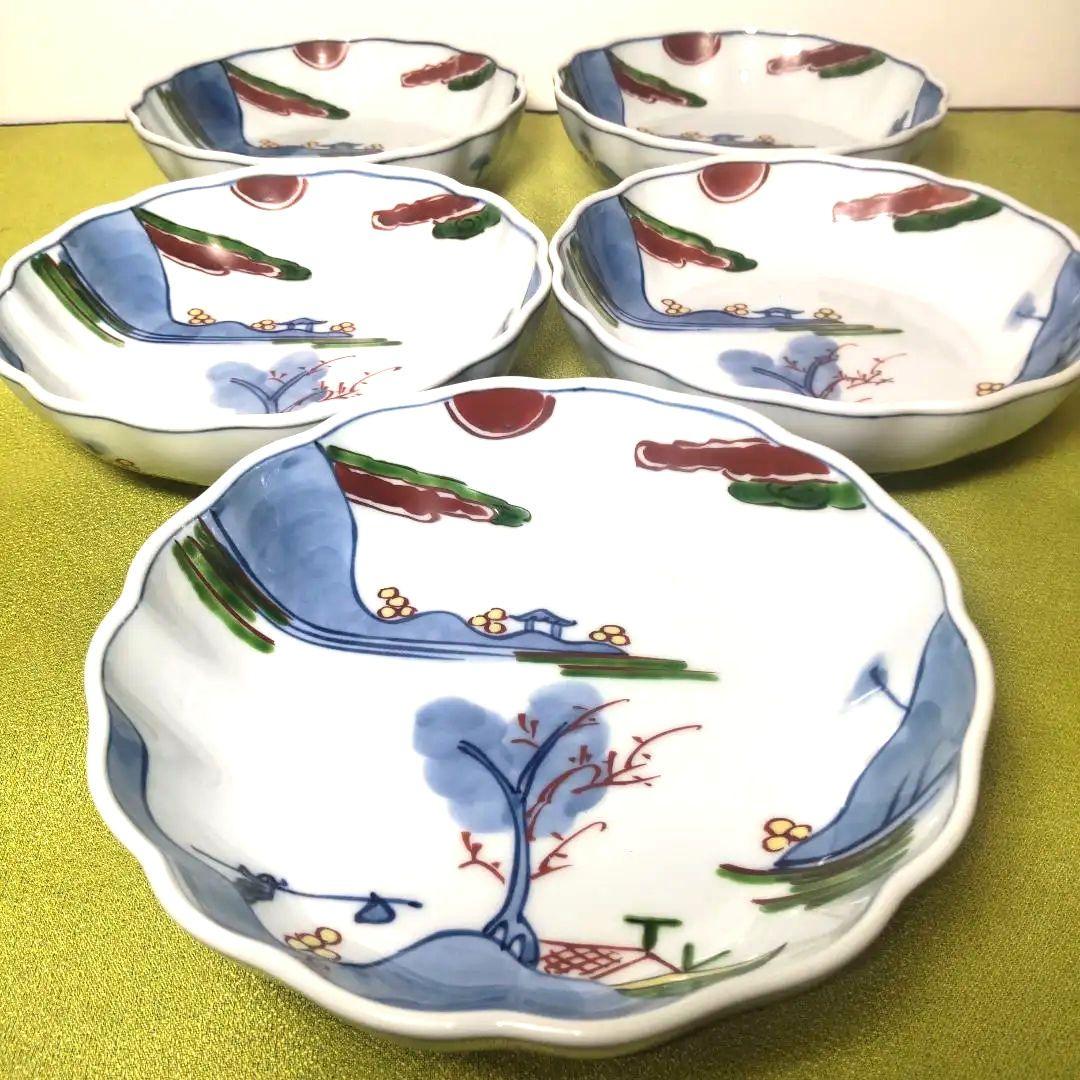 源右衛門 盛り皿 5枚組 染錦 山水図 皿 鉢
