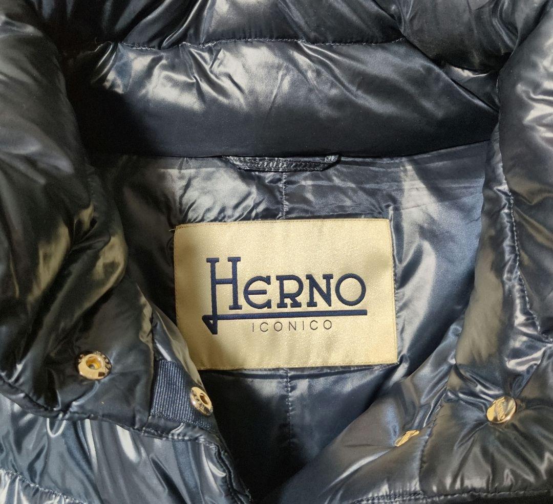 【美品】　HERNO ヘルノ　ダウンコート　38　ネイビー　膝上丈
