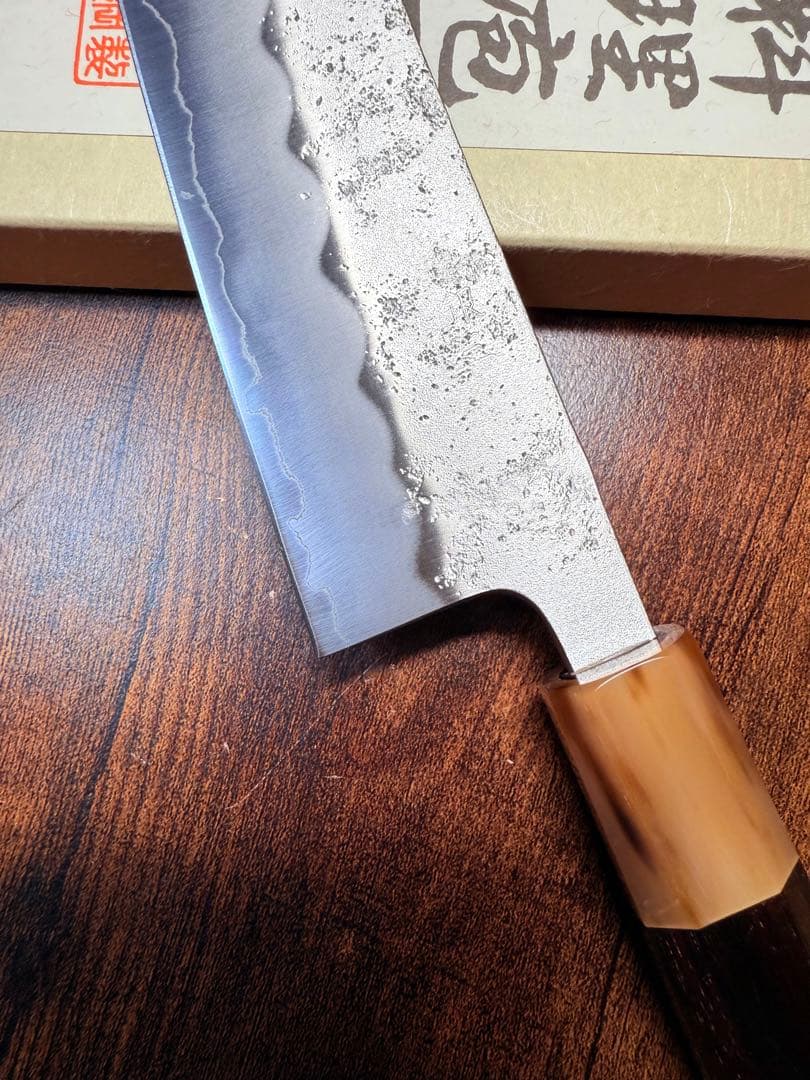 助松　和牛刀 包丁　7寸　銀三鋼　梨地　紫檀白水牛八角柄