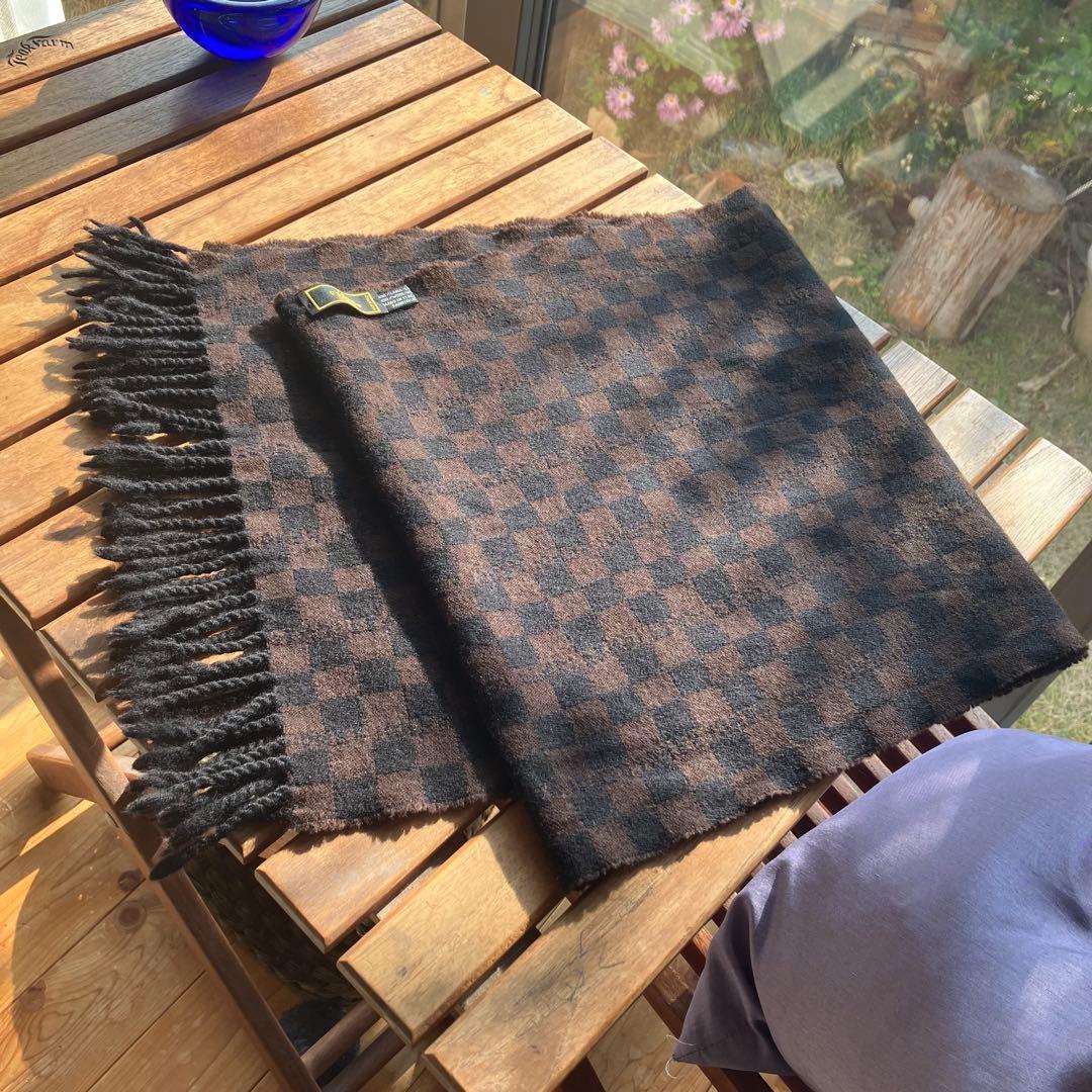 FENDI ダークブラウン チェック柄 マフラー