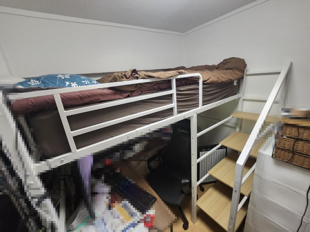 ロフトベッド 階段付き シングル 高さ170cm フレームのみ ホワイト