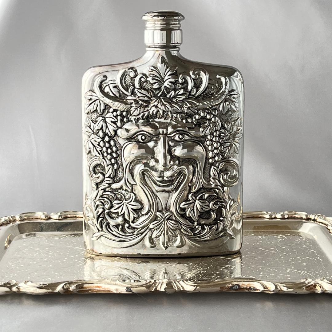 【Godinger】 バッカスのフラスク【シルバープレート】ウイスキーボトル
