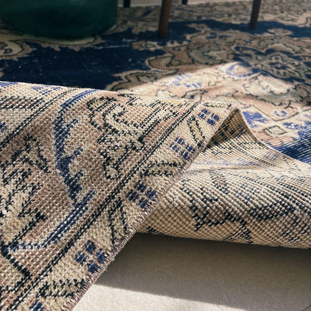 トルコ　ヴィンテージラグ　ネイビー　メダリオン　希少