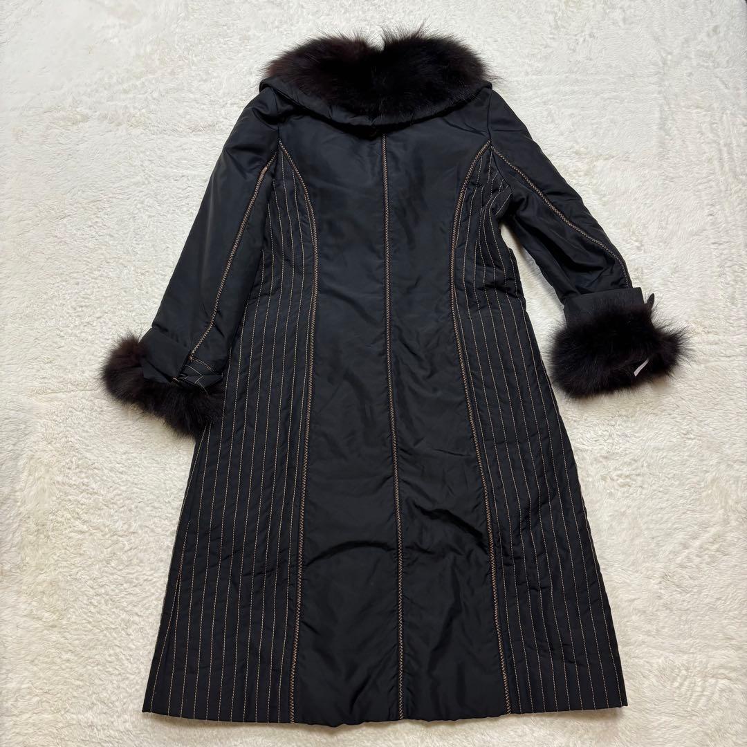 シルク100%✨フォックスリアルファーキルティングロングコート女優襟黒3way