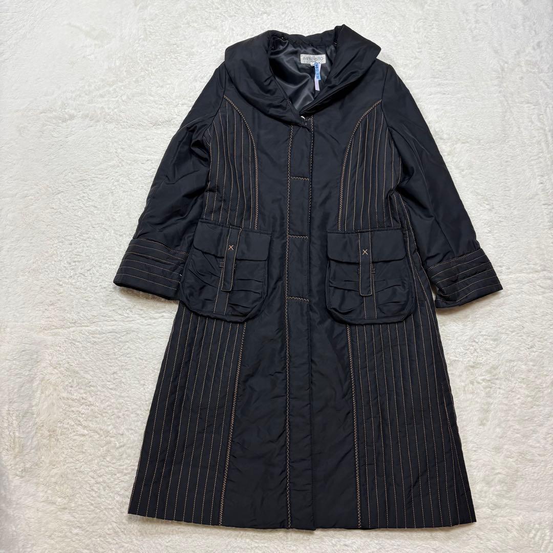 シルク100%✨フォックスリアルファーキルティングロングコート女優襟黒3way