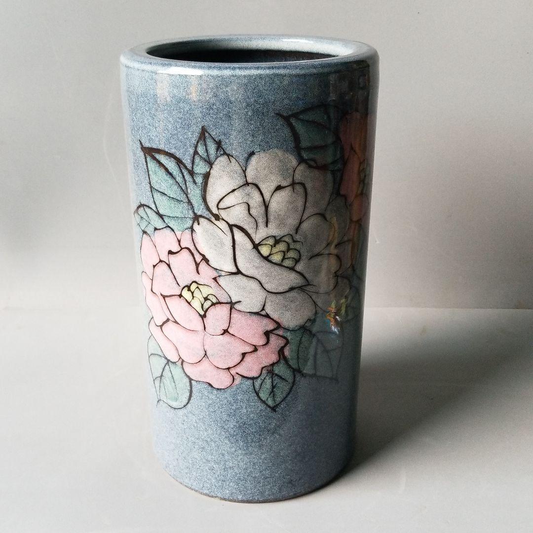 お値下げしました⤵信楽焼傘立て  天目花絵 高さ４４cm