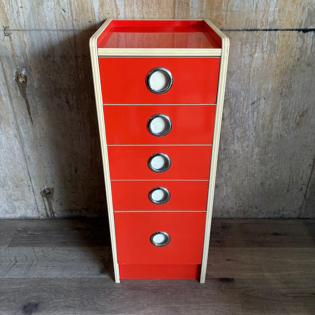 昭和レトロ レトロポップ 5段チェスト オレンジ　レトロタンス　ヴィンテージ