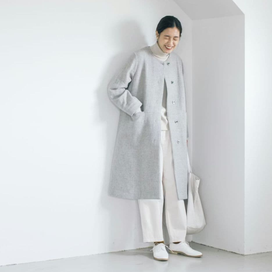 北欧、暮らしの道具店 柔らかシルエットのノーカラーコート 完売品