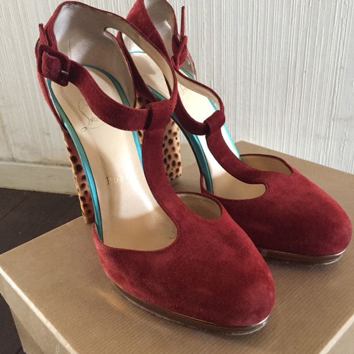 クリスチャンルブタン パンプス ハイヒール 37 チャンキーヒール ヒョウ柄