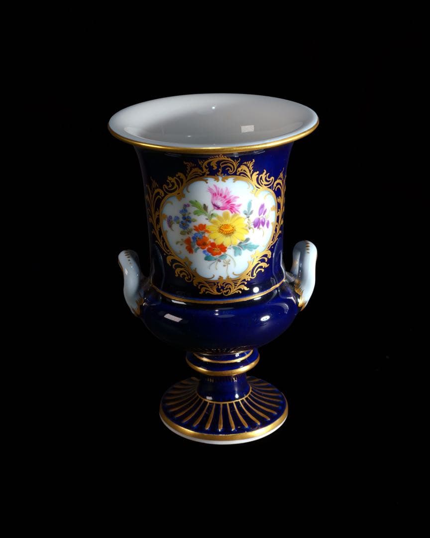 マイセン　コバルトブルー　ペインティング　ベース　花瓶