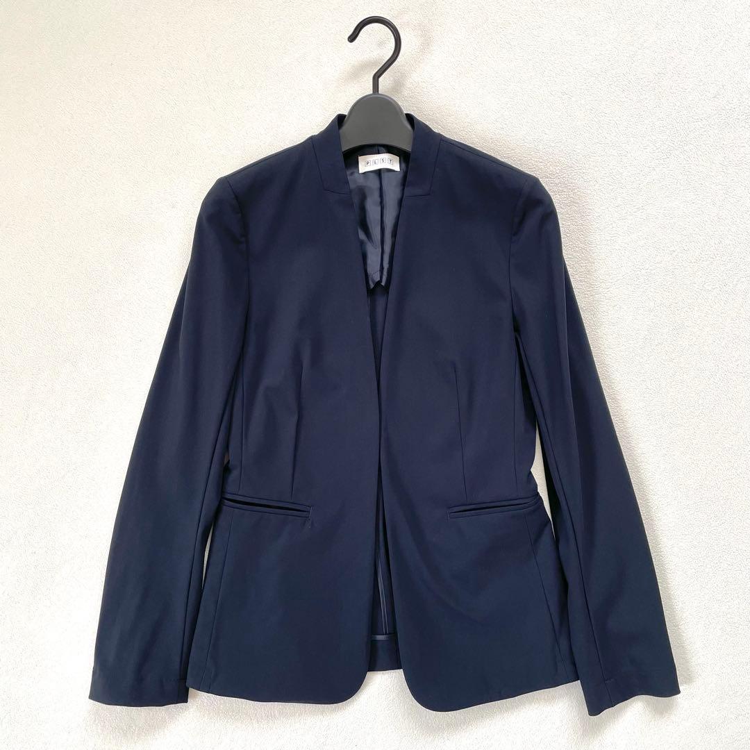 美品✨プラステ ノーカラー ワイドパンツ スーツ セットアップ ネイビー グレー