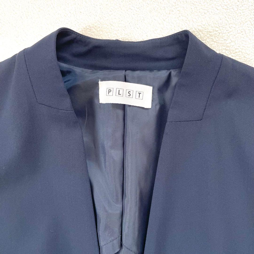 美品✨プラステ ノーカラー ワイドパンツ スーツ セットアップ ネイビー グレー