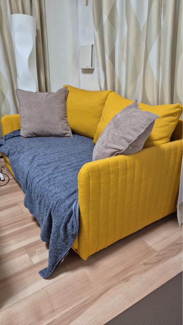 IKEA フリデフルト イエロー ストライプデザイン ソファベッド 2人用