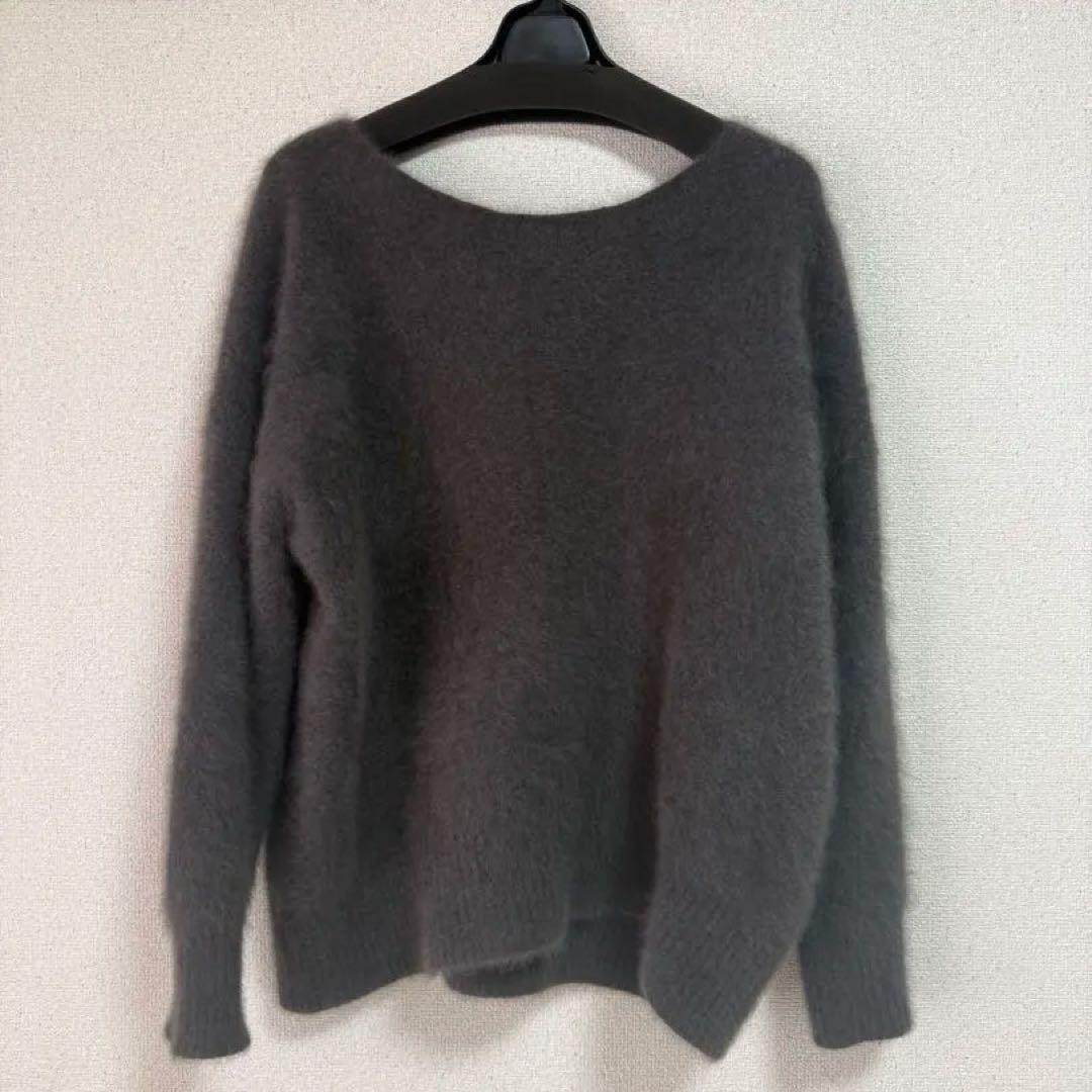 anuans ラクーンボートネックニットプルオーバー チャコールグレー
