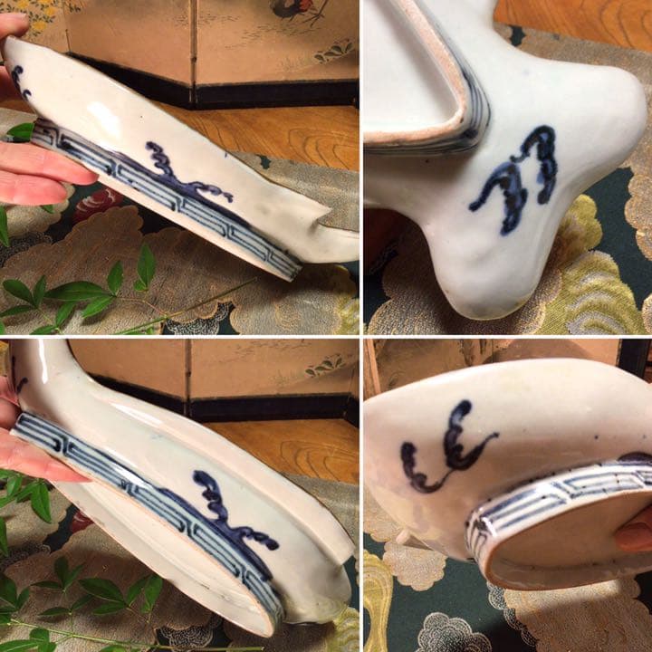 A 378 古伊万里　元禄　染付　金彩　鯛皿　変形魚型皿　1客