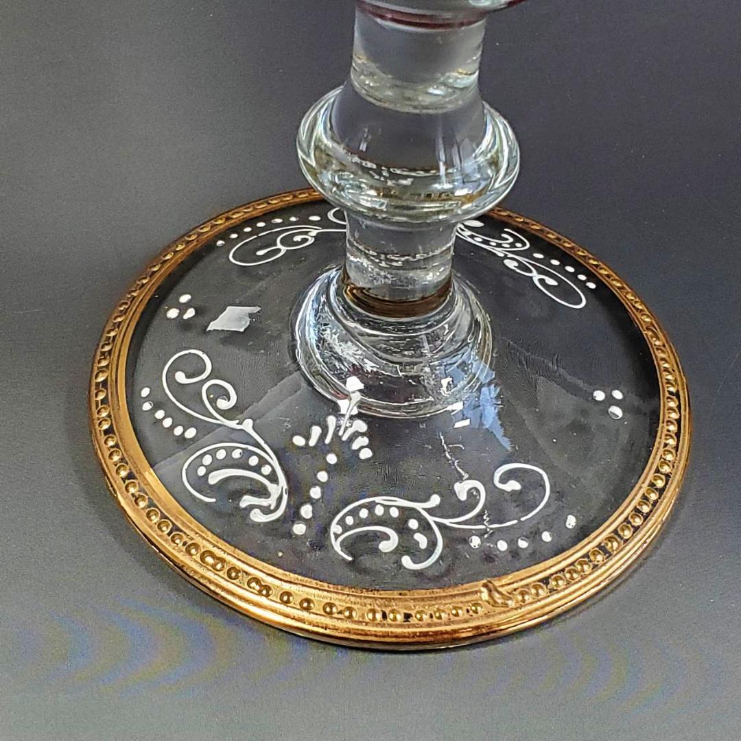 ボヘミアン ガラス 　ルビー　エナメル 　金盛　金箔 狩猟シーン 足付きボウル