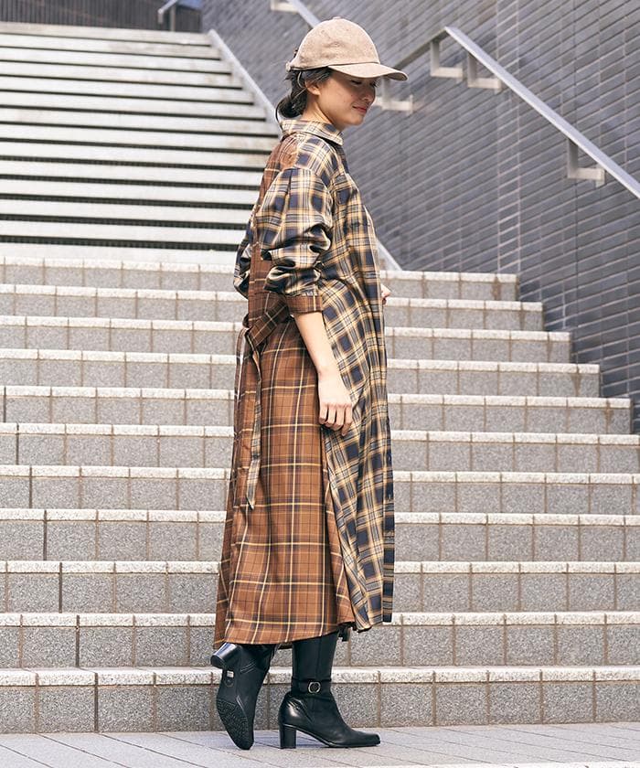レリアン　チェック　ロングシャツ　ワンピース