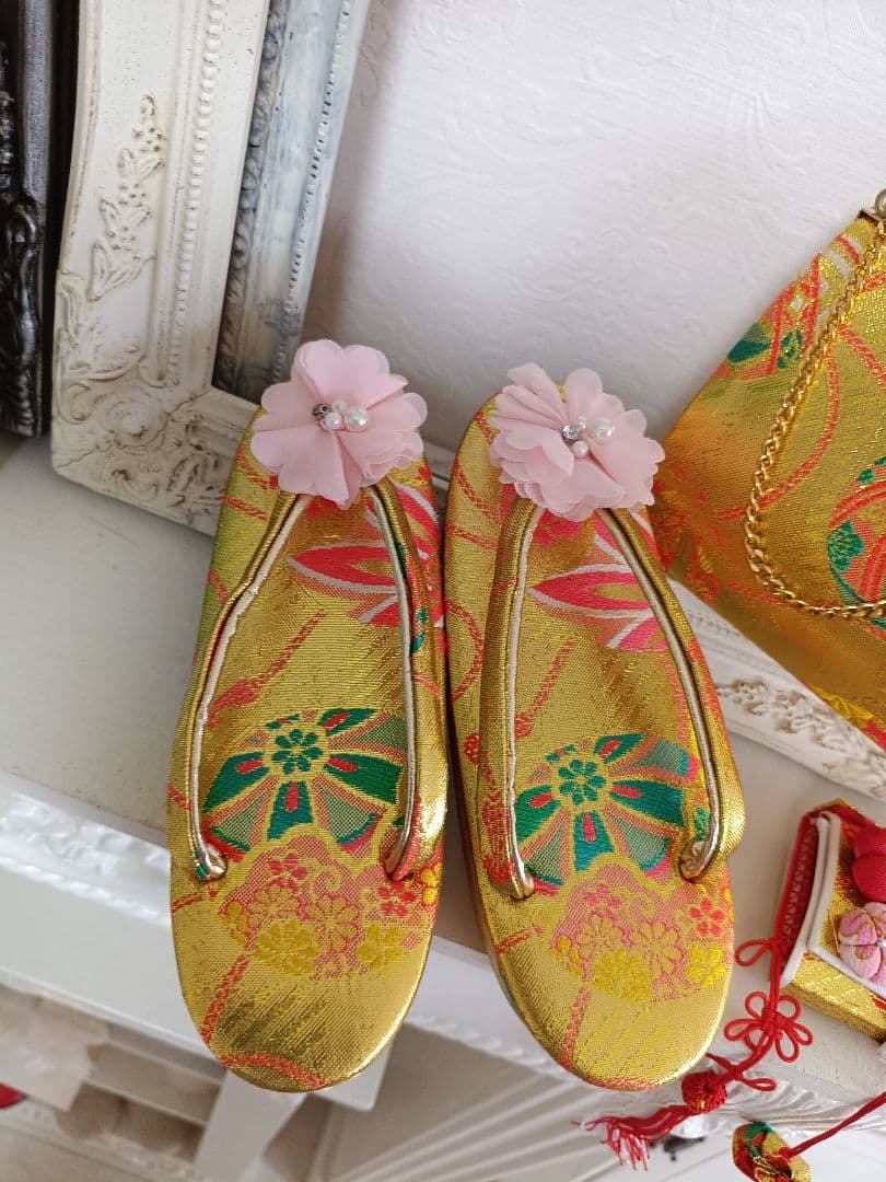 アンティーククリーム色に梅の花の着物と作り帯☆七五三フルセット