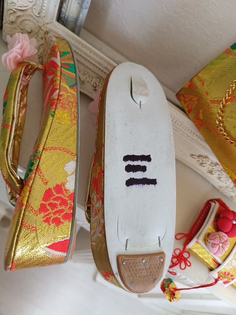 アンティーククリーム色に梅の花の着物と作り帯☆七五三フルセット