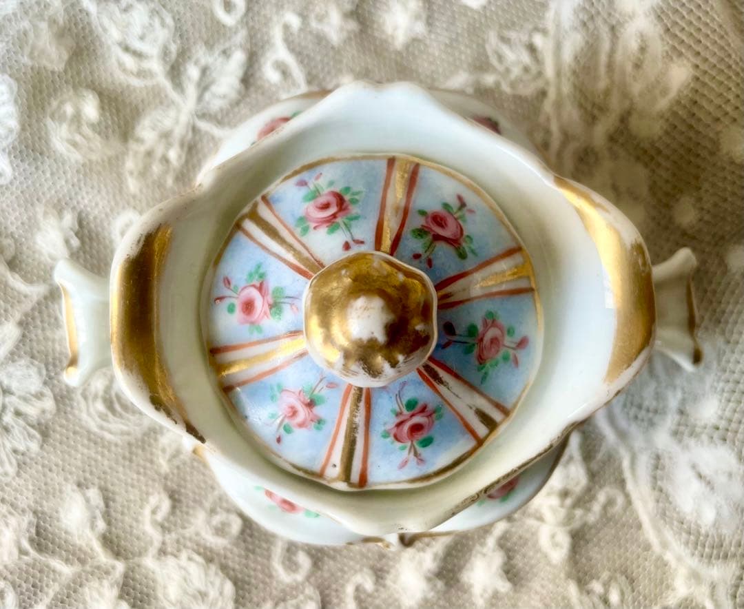 ローズ柄陶器ディネットセット　ティーセット　フランスアンティーク　ままごとドール