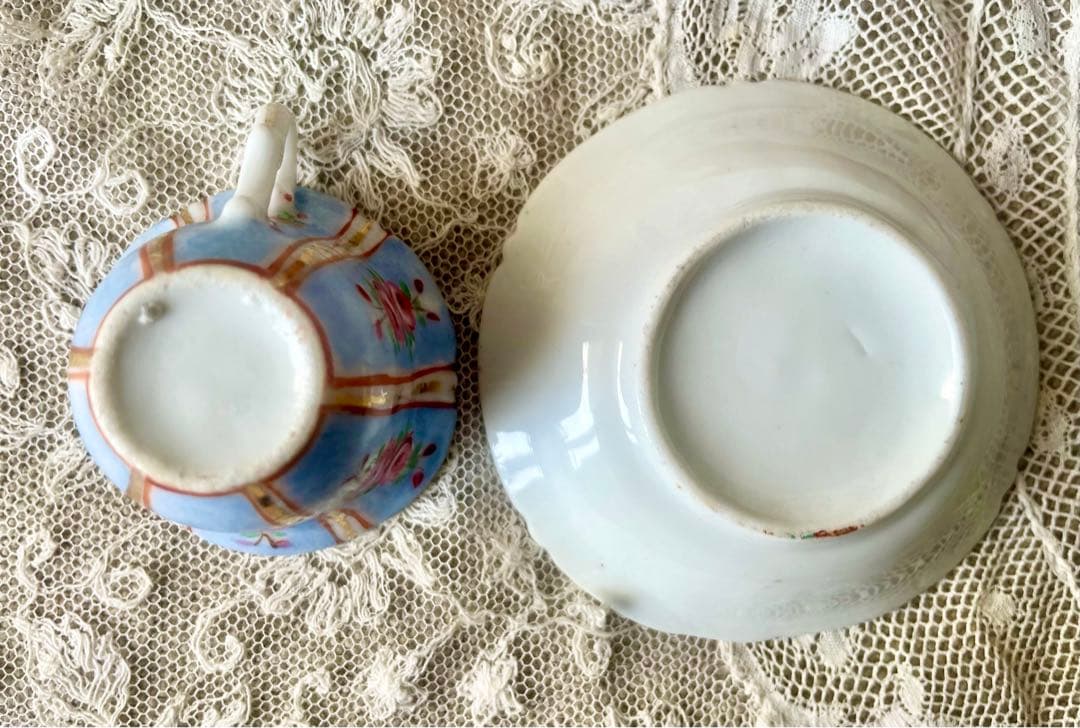 ローズ柄陶器ディネットセット　ティーセット　フランスアンティーク　ままごとドール