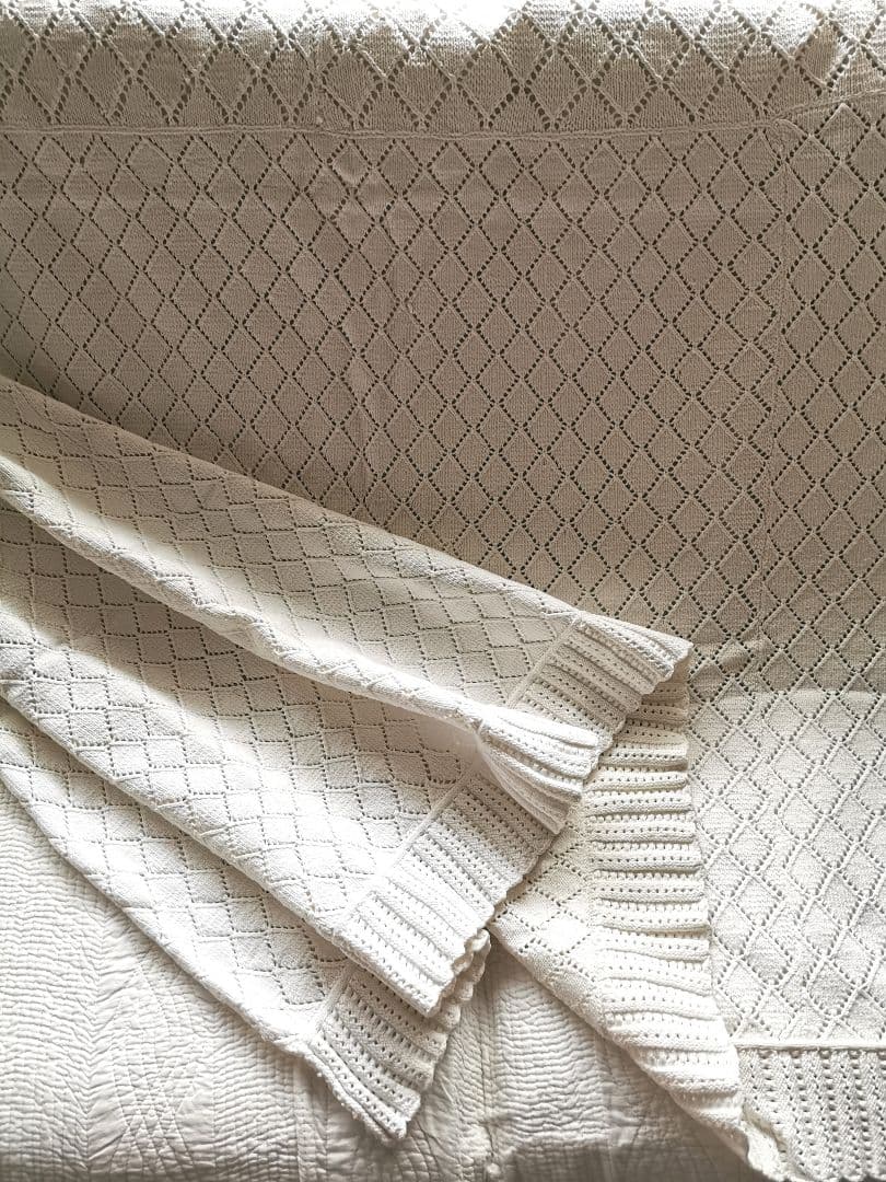 フランスアンティーク クロシェレース編みニットスロウ ブランケット マルチカバー