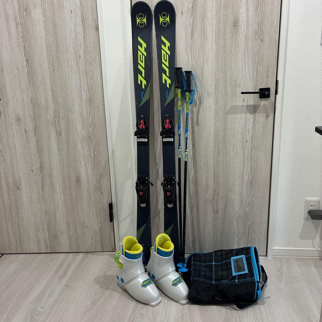 ジュニアスキー5点セット 、スキー、ビンディング、ポール、ブーツ、ケース