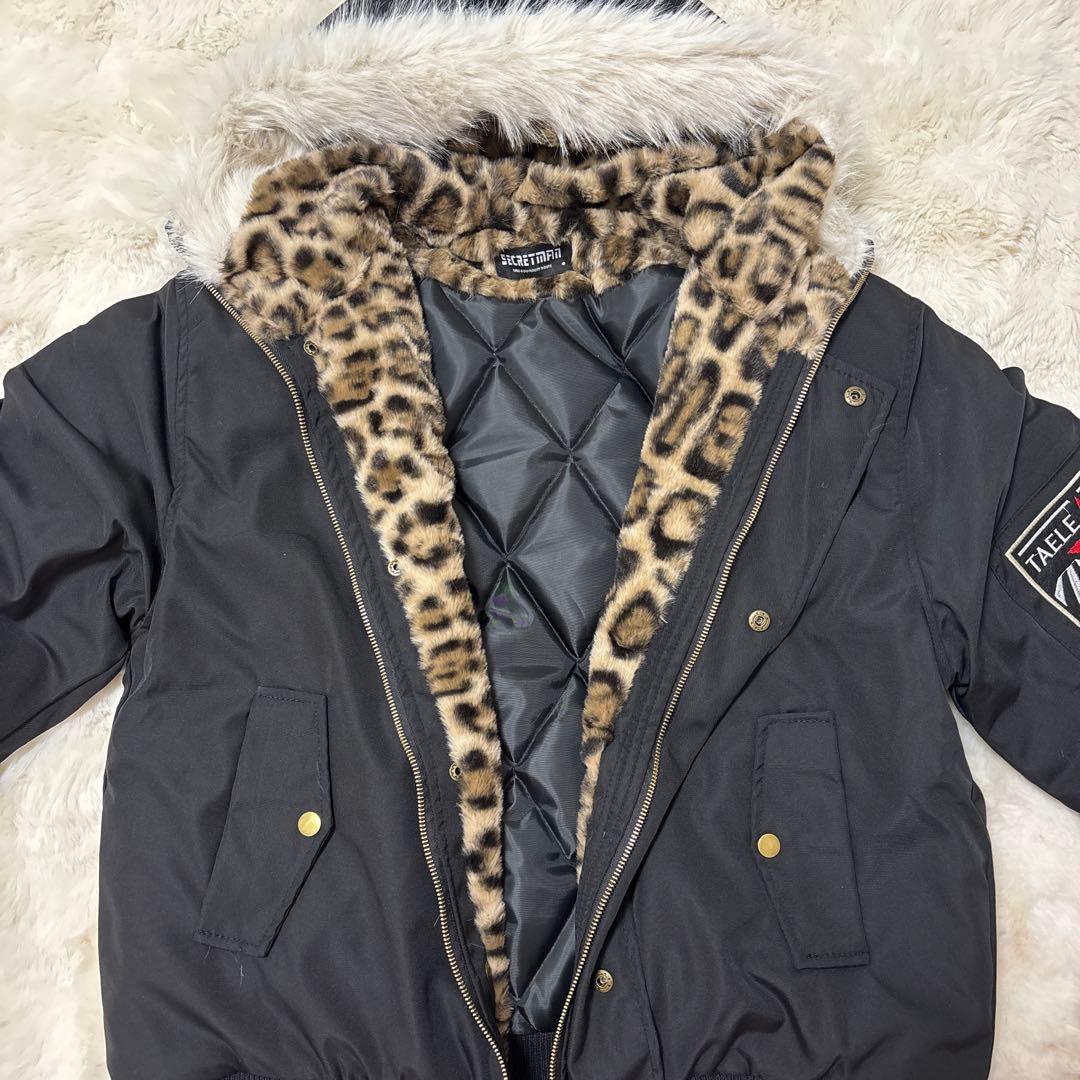 フード付きレオパダウン ヒョウ柄ファージャケットMA1 新品 M