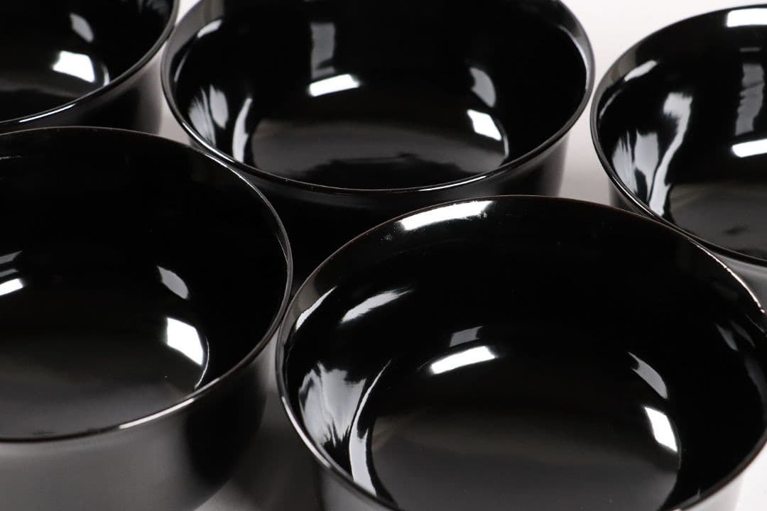 木製漆器 梅蒔絵 黒塗 椀 五客 漆芸 茶懐石 会席道具【MA287】