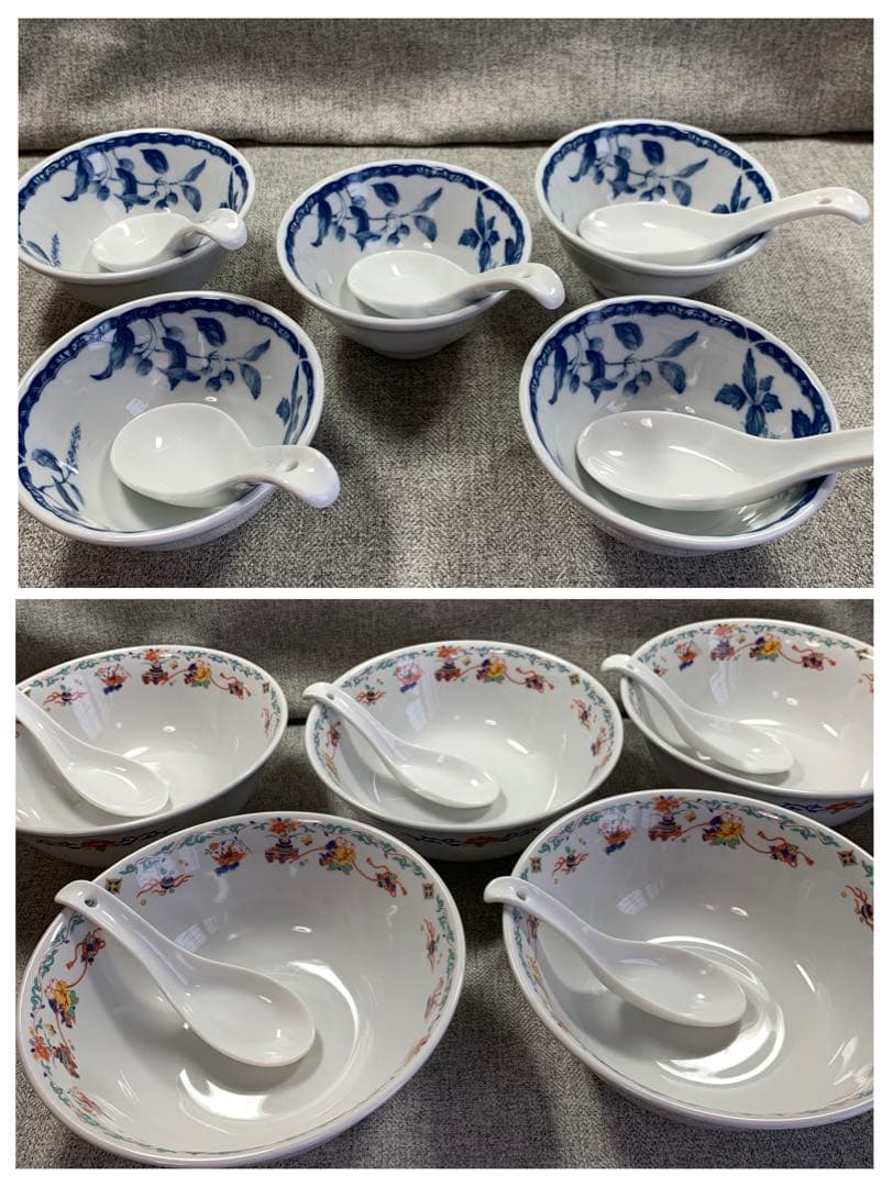 ナルミ　中華　唐子　丼　染付　スープ碗　レンゲ　さくらんぼ　花