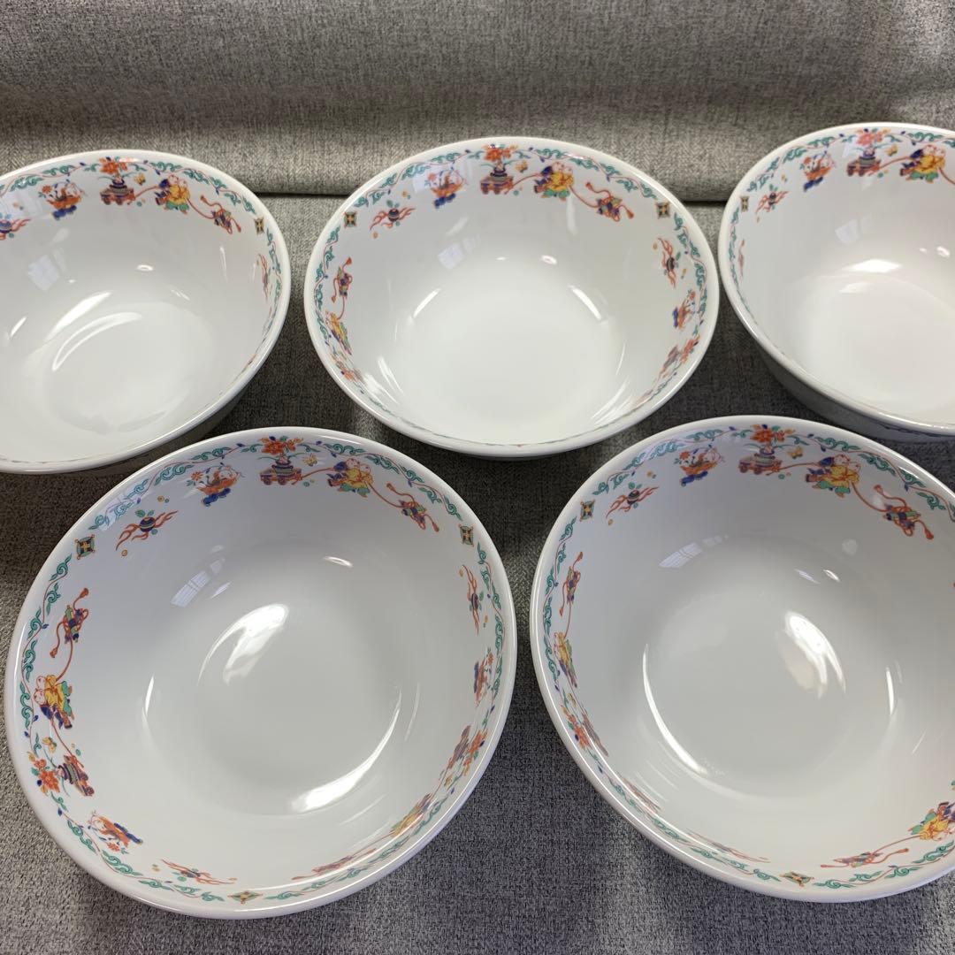 ナルミ　中華　唐子　丼　染付　スープ碗　レンゲ　さくらんぼ　花