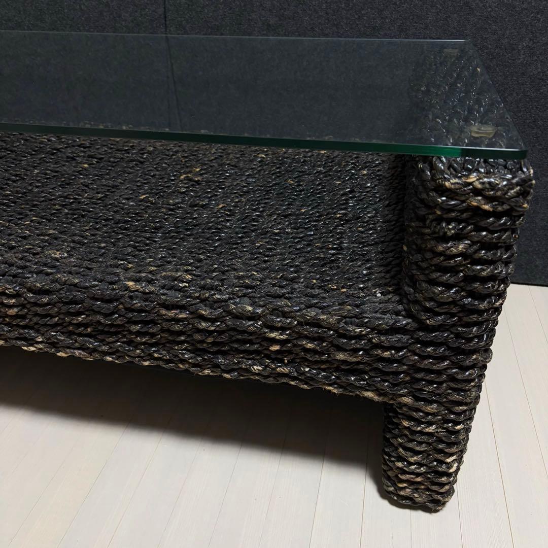 アジアンテーブル　ガラステーブル　籘　ラタン　ローテーブル　リゾート　テーブル