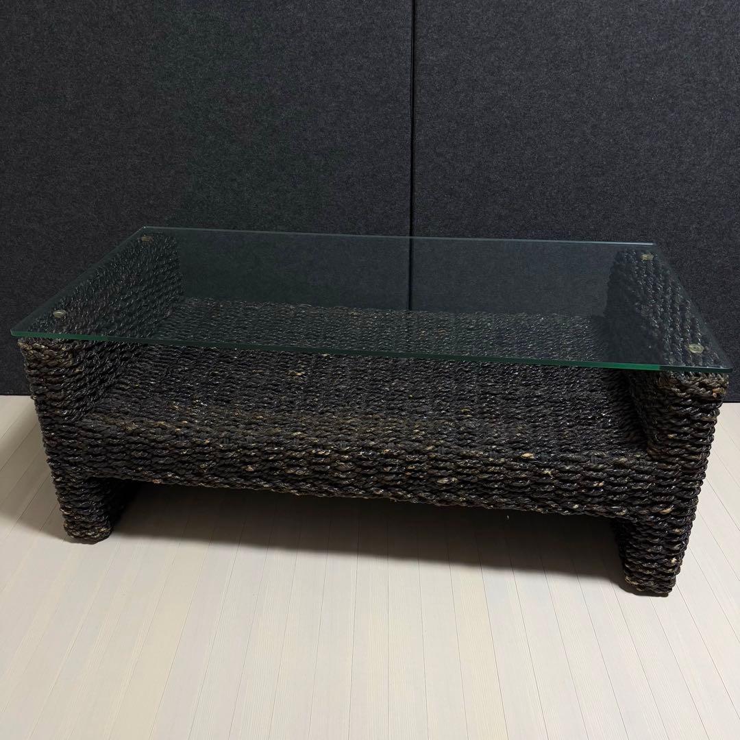 アジアンテーブル　ガラステーブル　籘　ラタン　ローテーブル　リゾート　テーブル